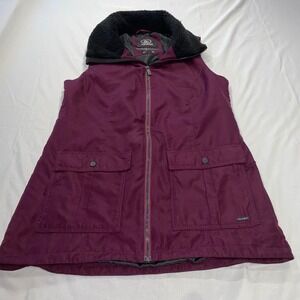 Volcom Womens DWR Water Repellent Long Fit Vest Burgundy Sherpa Collar Medium
